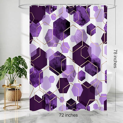 Litabel Long Shower Curtain for Bathroom, Geometric Bathroom Decor 72x78 | Long Modern Minimalist Shower Curtais, Purple Geometric Art Print Abstract Waterproof Bath Curtain