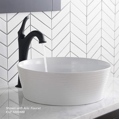 KRAUS Viva™ Round White Porcelain Ceramic Vessel Bathroom Sink, 15 3/4 in. D x 5 3/8 in. H, KCV-205GWH
