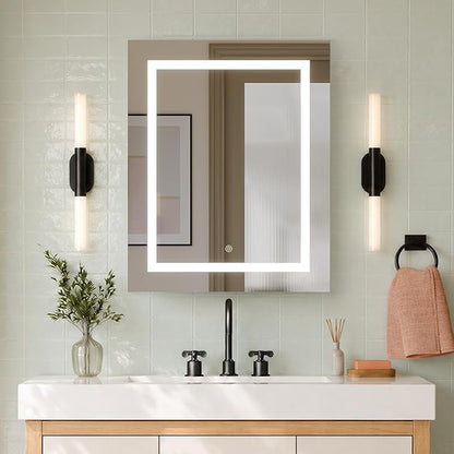 DeerValley LED Lighted Bathroom Medicine Cabinet with Mirror, 24''x30'' | Wall Mounted Mirror Cabinet with Socket, Dimmable Light, Anti-Fog, Adjustable Shelf, DV-1MC0499