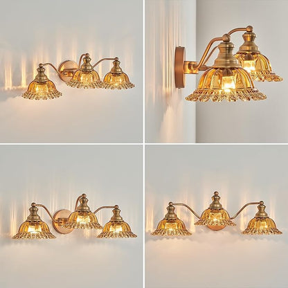 Tea Glass 3 Light Vanity Light Colored Glass Bathroom Light Fixture Vanity Lighting Fixtures
