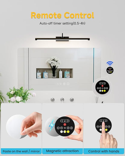 Modern Bathroom Vanity Light 24 inch Bathroom Light Fixture Black 2Pack | 10000mAh with 2 Detachable Rechargeable Battery, 500LM Dimmable, 3CCT with Remote Control, Vanity Light for Bathroom Mirror