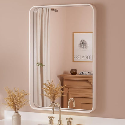 TETOTE 24 x 36 White Frame Mirror for Bathroom Brushed Metal Frame Wall Mounted Rectangle Mirror for Vanity with Sandy Textured Surface(Horizontal/Vertical)