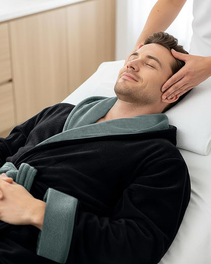 NY Threads Mens Robe with Hood, Luxury Plush Fleece Hooded Mens Bathrobe, Spa Bath Robe for Men