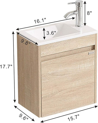 wonline 16" Single Sink Bathroom Vanity, Floating Modern Bathroom Vanity with Sink for Small Space