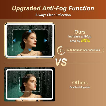 32x55 Inch Gold Framed LED Bathroom Mirror with Lights,Smart Bathroom Mirror,Motion Sensor,Tempered Glass,Anti-Fog,Stepless Dimmable & 3 Colors,Memory,Vanity Mirror for Wall