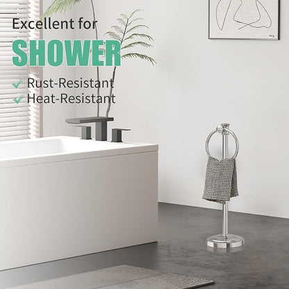 Hoimpro Hand Towel Holder Free Standing Towel Bar Polished Chrome | Hanging Floor Hand Towel Rack Ring,for Bathroom Kitchen Vanity Countertops, Hardware Accessories SUS 304 Heavy-Duty Base