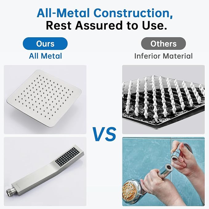 G-Promise All Metal 8" Rain Shower Head with Handheld for Bathroom Upgrade | All Metal, Built to Last, Easy Install, Adjustable Height & Angle for All Heights, Extra Long Hose, Modern Upgrade