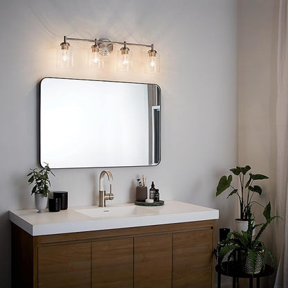 Kichler Winslow 30" Vanity Light in Brushed Nickel, 4-Light Transitional Bathroom Light with Clear Seeded Glass. (30" W x 9.25" H), 45887NI