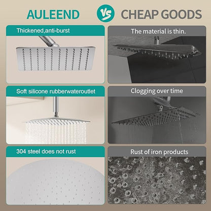 Square Rain Shower Head, High Flow Stainless Steel,Work with any decorative style，All Metal Rainfall Shower Head (Chrome, 10)