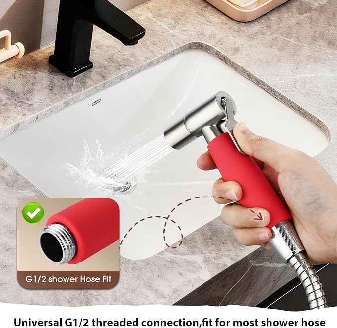 Handheld Bidet Sprayer Head, Stainless Steel Muslim Shower Head for Toilet, Adjustable Pressure Jet Sprayer for Feminine Hygiene and Pet Bath Bathroom Cloth Diaper Cleaning (Red)