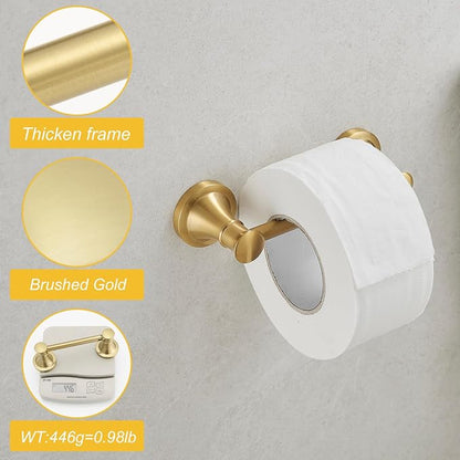 Bathroom Toilet Paper Holder Wall Mount Tissue Holder Brushed Gold | Rustproof Toilet Tissue Roll Holder, Flexible Double Post Pivoting Handle, Bathroom Accessories SUS304 Stainless Steel