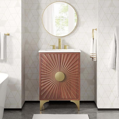 Modway Daylight Bathroom Vanity Cabinet with Ceramic Sink Basin, 24 Inch, White Walnut