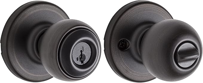 Kwikset Polo Entry Door Knob with Lock and Key, Secure Keyed Handle Exterior Doorknob, Front Entrance and Bedroom, Venetian Bronze, Pick Resistant SmartKey Rekey Security