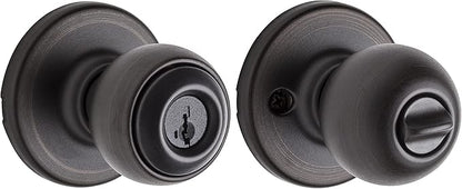 Kwikset Polo Entry Door Knob with Lock and Key, Secure Keyed Handle Exterior Doorknob, Front Entrance and Bedroom, Venetian Bronze, Pick Resistant SmartKey Rekey Security