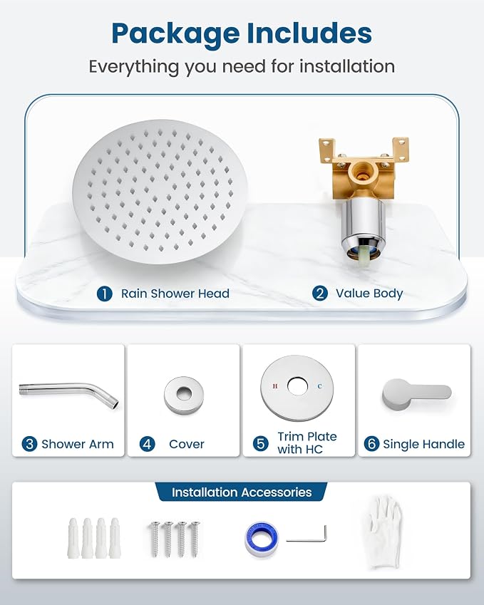 Airuida 8 Inch Chrome Polish Shower Faucet Set,Shower Valve Kit | Female Threads Rough-in Valve Shower Trim Kit,Single Handle Control Shower Set