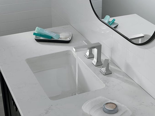 Delta Velum Chrome Bathroom Faucet 3 Hole, 8 Inch Widespread Bathroom Sink Faucet for Vanity, Metal Push-Pop Drain Assembly, Chrome 3537LF-MPU