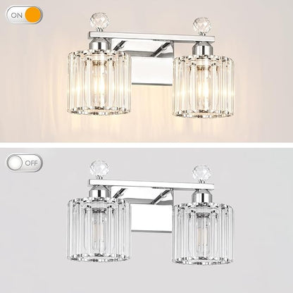 Lxybcce Modern Crystal Bathroom Vanity Light, 14In 2-Lights Bathroom Light Fixtures, Chrome Vanity Light Fixtures Over Mirror, Easy Installation & Shadow-Free Illumination for Bathroom Mirror Decor