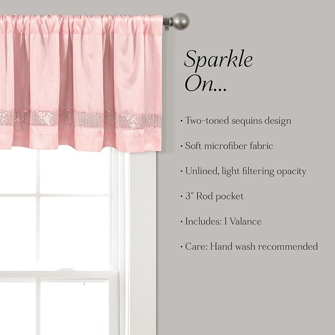 Lush Decor Night Sky Sequins Valance, Single, 84" W x 18" L, Blush & Silver - Extra Wide Curtain - Kitchen Curtain Valance - Modern Glam Decor - Bathroom Or Kitchen Valance For Windows