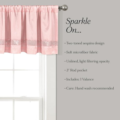 Lush Decor Night Sky Sequins Valance, Single, 84" W x 18" L, Blush & Silver - Extra Wide Curtain - Kitchen Curtain Valance - Modern Glam Decor - Bathroom Or Kitchen Valance For Windows