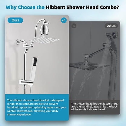 Hibbent 10'' Filtered Shower Head with 4-mode Handheld Shower Spray, Chrome | High Pressure Showerhead Combo, 12'' Adjustable Extension Arm, Shower Filter, Extension Bar, Easy Reach Holder, 71'' Hose