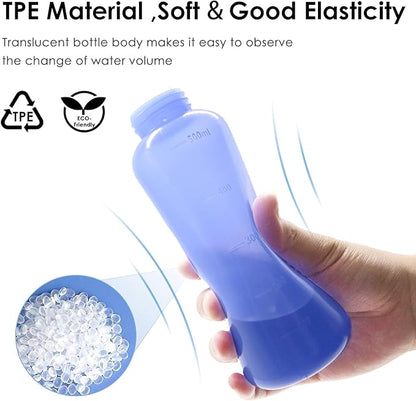 RUFCRIL Peri Bottle, 2-Pack Portable Travel Bidet with Bag, TPE Material Can Be Boiled, 17oz/500ml with 2 Sealing Rings,Essentials for Postpartum Perineal Care,Hemorrhoid Treatment,and Baby(Blue)
