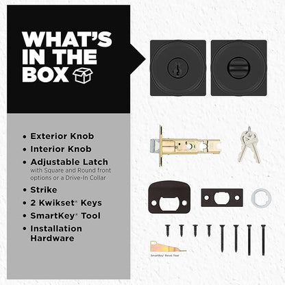 Kwikset Maven Entry Door Knob with Lock and Key, Secure Keyed Handle Exterior, Front Entrance and Bedroom, Matte Black, 4 Pack, Pick Resistant SmartKey Rekey Security and Microban