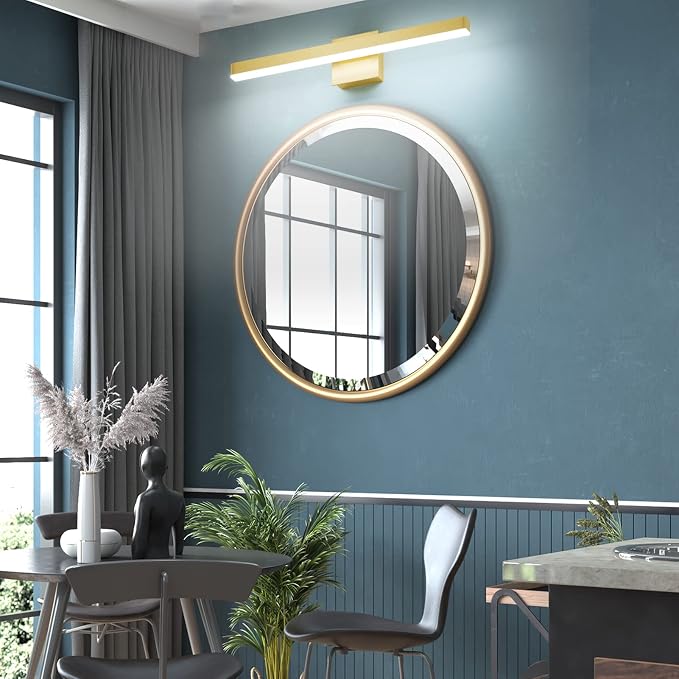 Aipsun Gold Bathroom Light Fixtures Modern LED Vanity Lights Over Mirror 24inch Vanity Lighting Adjustable Gold Wall Light for Bathroom （Cold White 6000K）