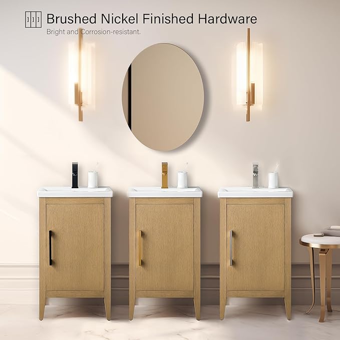 Vanity Art 20 inch Bathroom Vanity with Single Sink & Ceramic Top, Vanity Cabinet with Soft-Closing Doors, Solid Wood Frame, Natural Oak,VA9020-NO-MB1