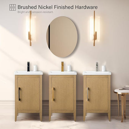 Vanity Art 20 inch Bathroom Vanity with Single Sink & Ceramic Top, Vanity Cabinet with Soft-Closing Doors, Solid Wood Frame, Natural Oak,VA9020-NO-MB1