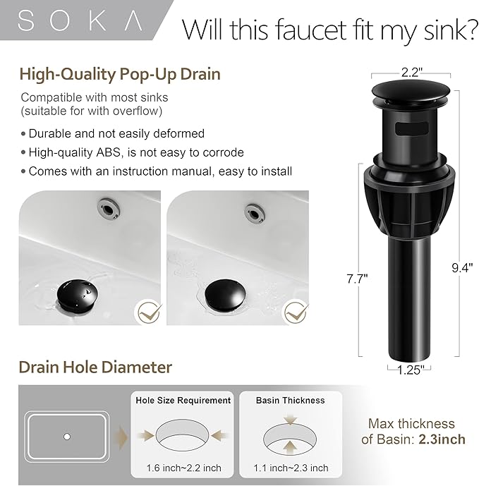 Matte Black Bathroom Faucet Waterfall Bathroom Sink Faucets Single Handle Single Hole Lavatory Washbasin Faucet with Pop Up Drain, Modern Vanity Sink Faucet