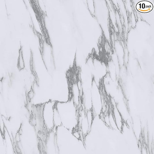 FloorPops FP3329 Opaline Peel Stick Floor Tiles, White & Off-White