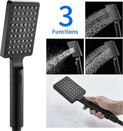 POPFLY 6 In 1 LED Shower Panel Tower System, 8 Body Massage Jets, Stainless Steel Wall Mount Rainfall ＆ Waterfall Shower Column Towers with Temperature Display, Tub Spout, Matt Black