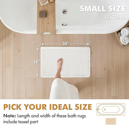 MIULEE Set of 2 Waffle Bathroom Rugs Boho Bath Mat White 18x30 Inch | Non Slip, Super Absorbent, Washable, Ultra Soft, Rubber Backed Bath Rugs for Bathroom Floor Tub Shower