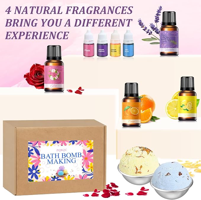 Bath Bomb Making Kit- DIY Bath Bomb Set for Kids Adults, Make Your Own Spa Kit, Shower Craft Kits with Bath Bomb Molds, Press, Spa Craft Kits, Bath Bombs Making Supplies Gifts for Girls Women