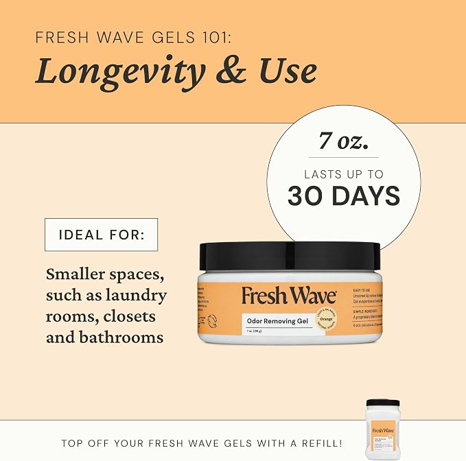 Fresh Wave Orange Odor Eliminator Gel 3-Pk 7 oz - Air Freshener for Home | Plant-based essential oils. Lasts 15-30 days per jar. No plug-in needed. Pet-safe, closet and bathroom deoderizer.