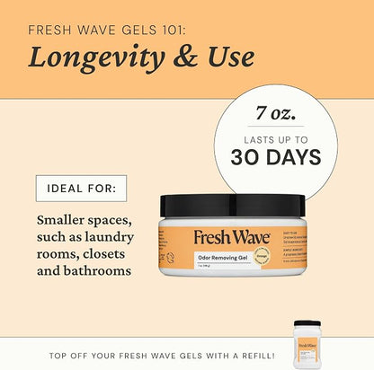 Fresh Wave Orange Odor Eliminator Gel 3-Pk 7 oz - Air Freshener for Home | Plant-based essential oils. Lasts 15-30 days per jar. No plug-in needed. Pet-safe, closet and bathroom deoderizer.