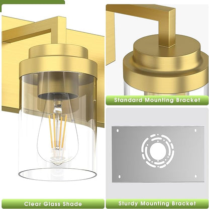 Espird Bathroom Lighting Fixtures, 4-Light Bathroom Vanity Lights Over Mirror, Brass Vanity Light with Glass Shade, Modern Vanity Lighting Fixtures for Bedroom, Hallway