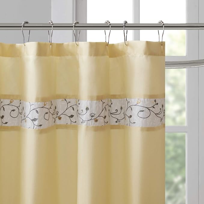 Madison Park Serene Shower Curtain for Bathroom, 72 x 72, Yellow | Adds Privacy, Machine Washable, Floral Pattern, OEKO-TEX Certified