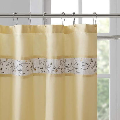 Madison Park Serene Shower Curtain for Bathroom, 72 x 72, Yellow | Adds Privacy, Machine Washable, Floral Pattern, OEKO-TEX Certified