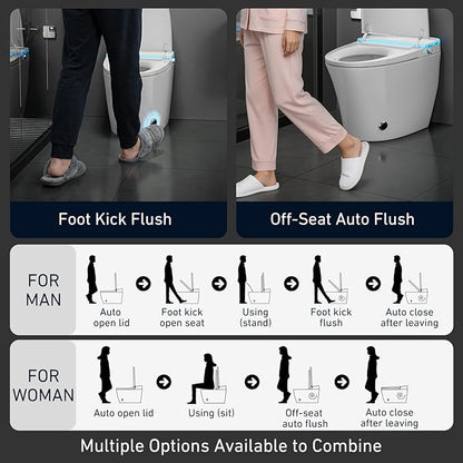 Smart Toilet with Bidet Built In, Auto Flush for Hands-Free Hygiene, Luxury Elongated Toilet with Heated Seat & Warm Water Wash, Modern Elongated Tank with LED Display