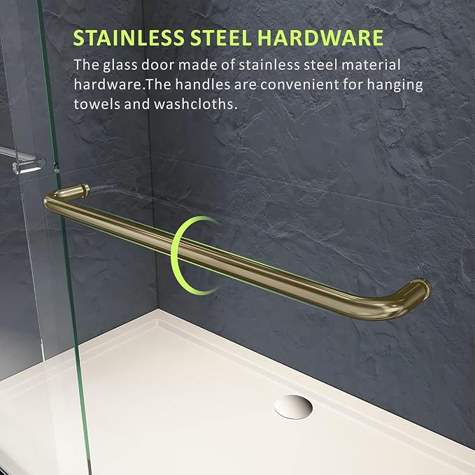 Gold Bathtub Sliding Doors,56-60 inch W x 57 inch Height Shower Doors with 1/4 inch Clear Tempered Glass,Semi-Frameless Bypass Tub Doors with Stainless Steel Hanles