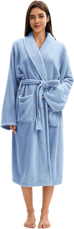 Soft Robe For Women，Warm Plush Bath Robes Female，Spa Towel After Shower Lightweight Long Bathrobe