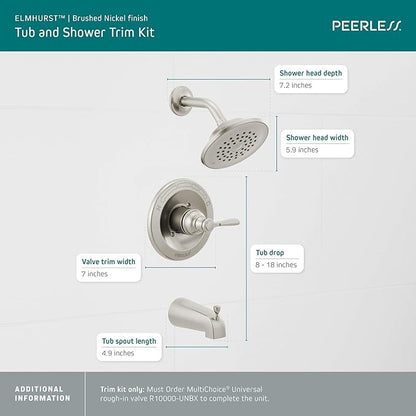 Peerless PTT14465-BN Elmhurst shower trim kit Tub & Shower, With Tub Spout, Brushed Nickel