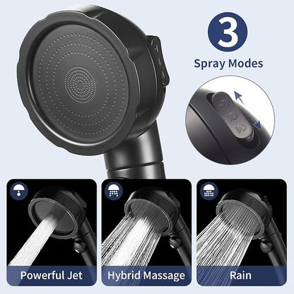 HANLIAN Black On/Off High Pressure Handheld Shower Head for RV Camper | 3 Spray Modes Shower Head with Pause Button, Water Saving Shower Head with Hose and Adjustable Self-adhesive Holder