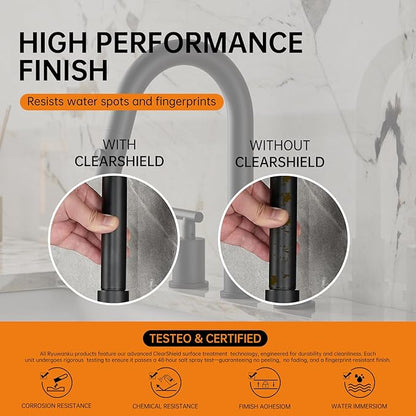 Matte Black Pull Down Bathroom Faucet with Pop-up Drain, 8 inch Widespread Bathroom Faucet 3 Hole with Pull Down Sprayer 2 Modes. 8'' Matte Black Bathroom Faucet with Supply Lines
