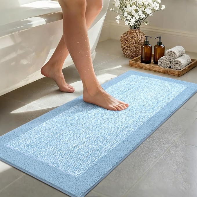Bathroom Rugs 48x17 Non Slip Washable, Light Blue Bath Mat for Bathroom Floor Tub, Soft Absorbent Quick Dry Mats for Shower, Bathtub,Home Decor