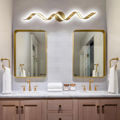 Dimmable Modern LED Bathroom Vanity Light 32 inch, 20W Spiral Design Gold Wall Light Fixtures for Bathroom, Living Room and Hallway, 6000K White Light