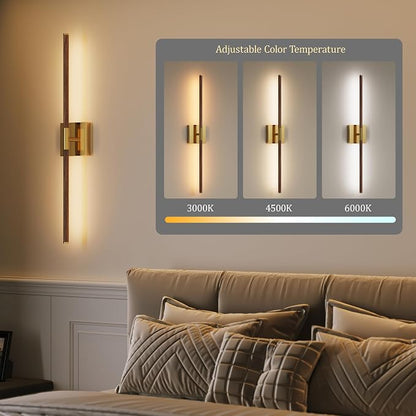 Morauroral Walnut Gold Battery Operated Wall Sconces with Remote Control, Rechargeable Wall Sconces Set of 2, LED Sconces Wall Lighting, Wireless Wall Lights for Bedroom, Living Room, Background Wall