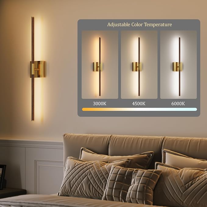 Morauroral Walnut Gold Battery Operated Wall Sconce with Remote Control, Rechargeable Wall Sconces Set of 2, LED Wireless Wall Light, Modern Sconce Wall Decor for Bedroom, Living Room