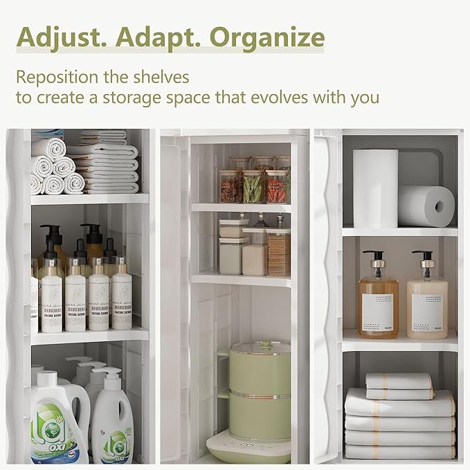 VECELO Narrow Storage Cabinet with Door, Slim Bathroom Storage Cabinet with Adjustable Shelves, for Small Spaces, Bathroom, Kitchen, Laundry, 29.7” H, White
